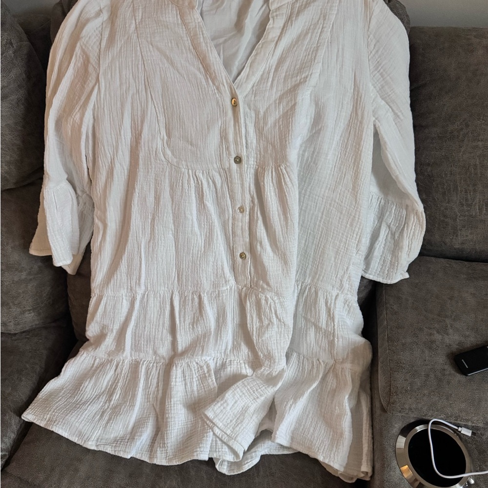 Faherty Kasey Organic Cotton Tiered Dress- White - Picture 2 of 3